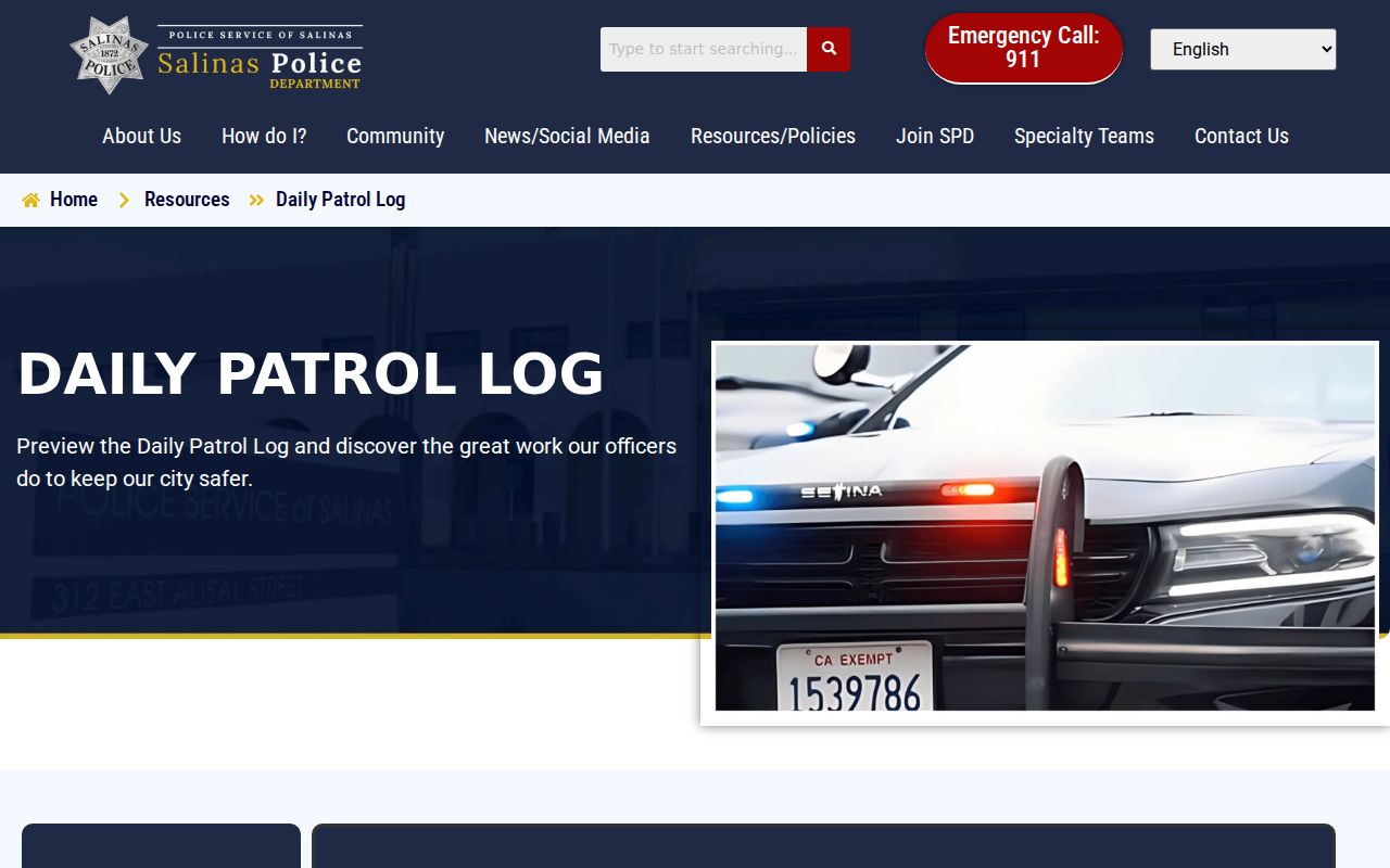 Salinas Police daily patrol log access page
