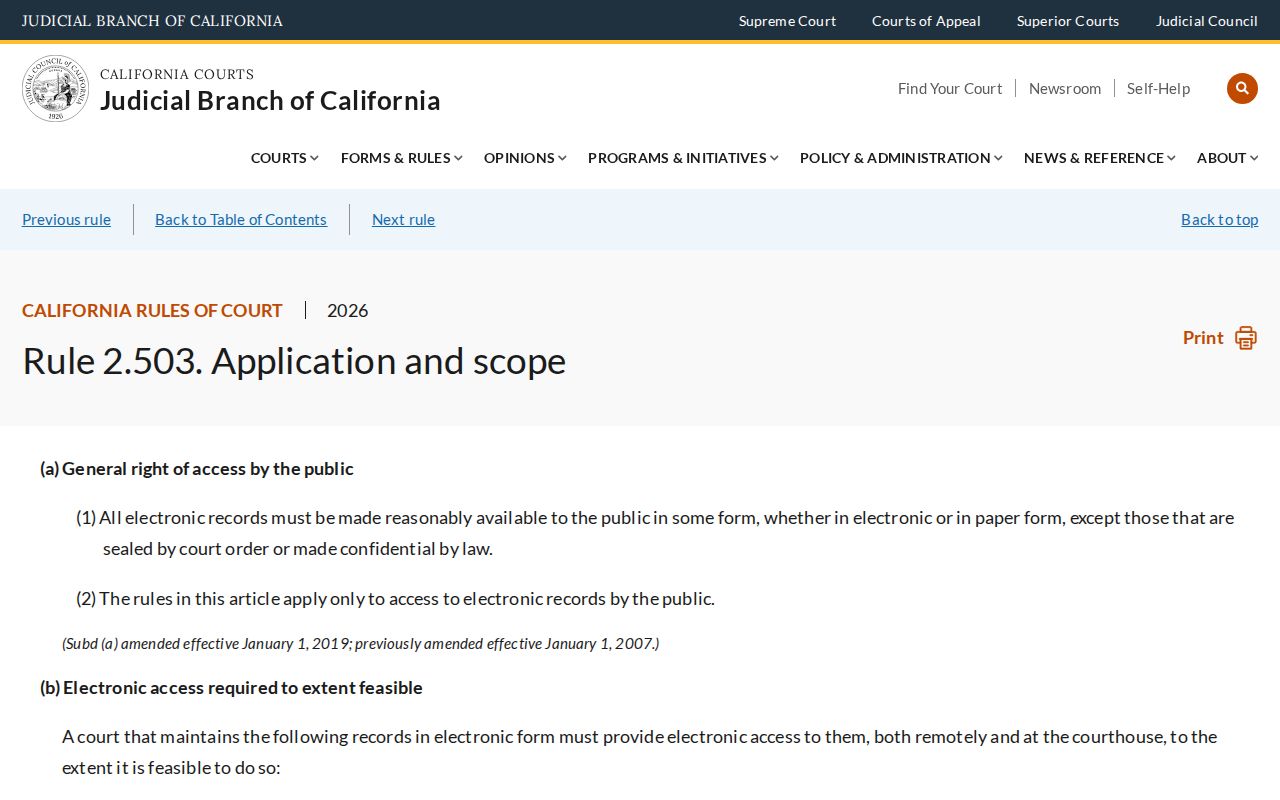 California court rule for Monterey County criminal case access