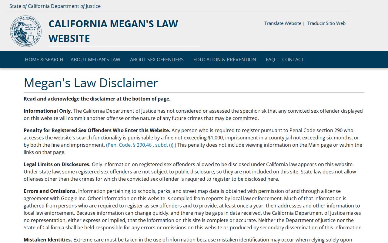 Monterey County criminal history Megan's Law registry