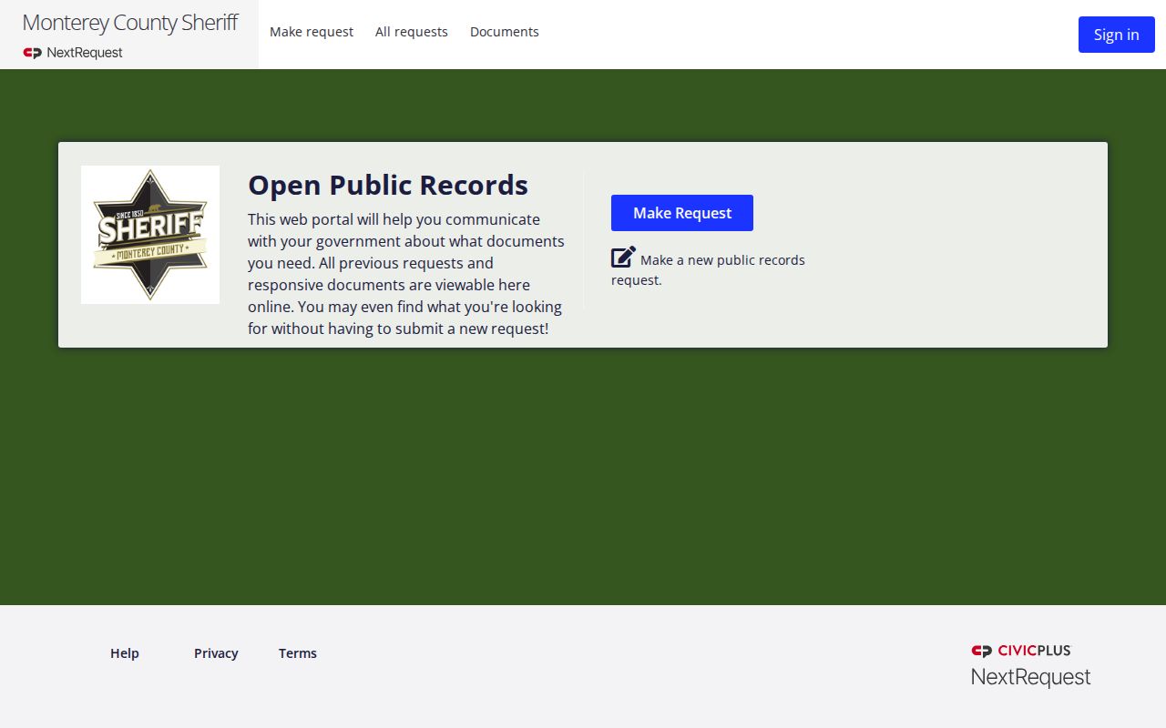 Monterey County criminal records NextRequest portal