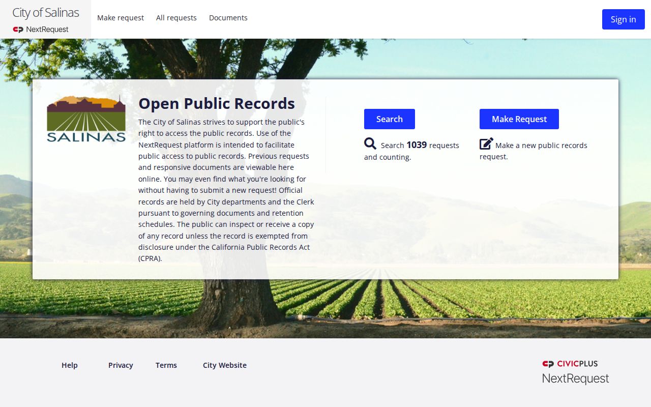 City of Salinas NextRequest public records portal