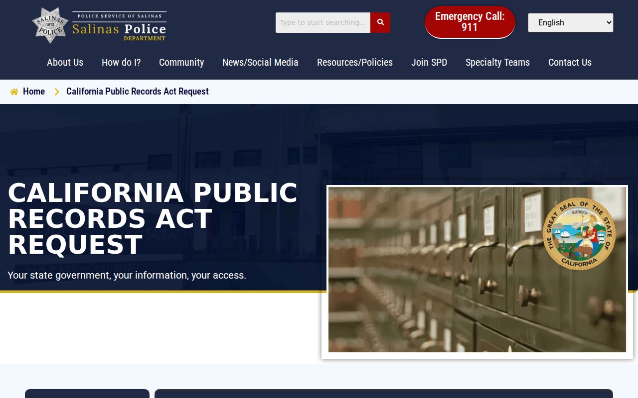 Salinas Police public records request page
