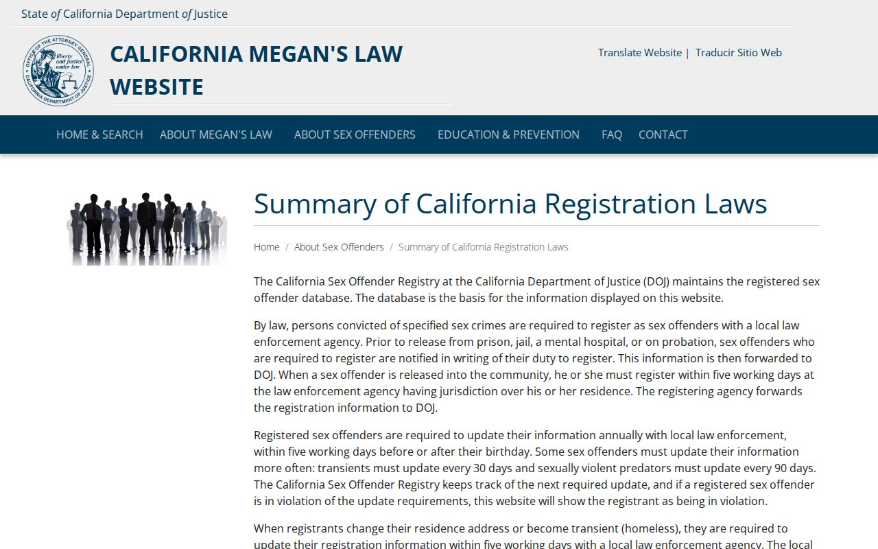 California Megan's Law Website search and disclaimer