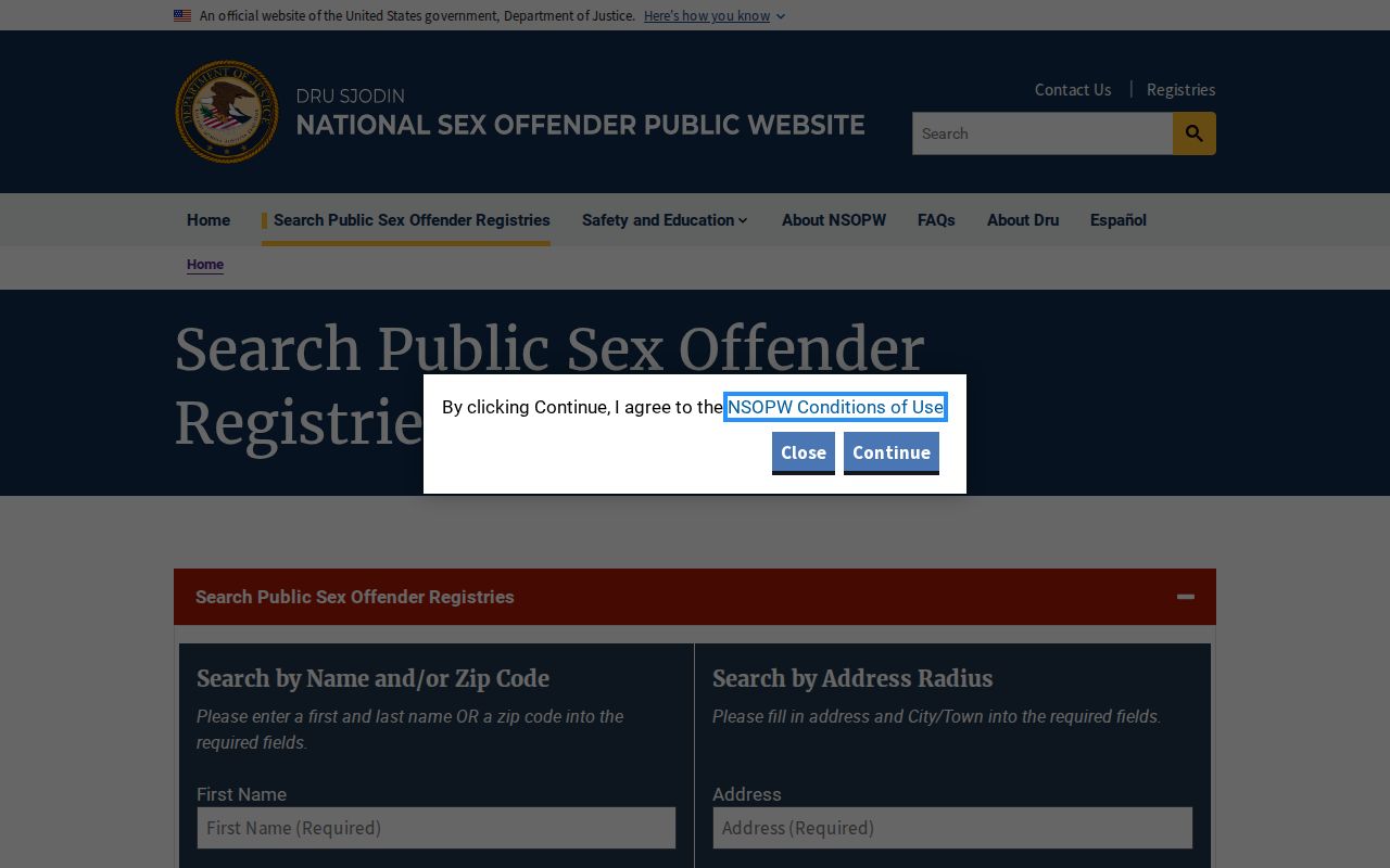National Sex Offender Public Website multi-jurisdiction search
